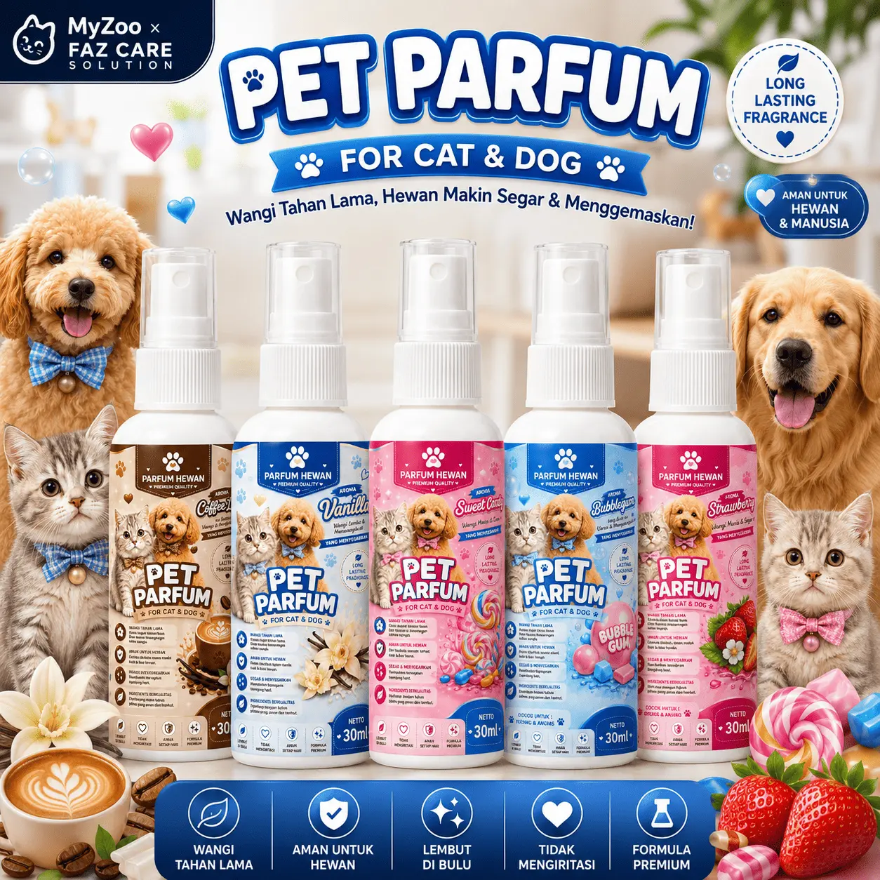 MyZoo Pet Parfum 30ml Untuk Kucing Anjing dan Semua Hewan Wangi Segar dan Tahan Lama