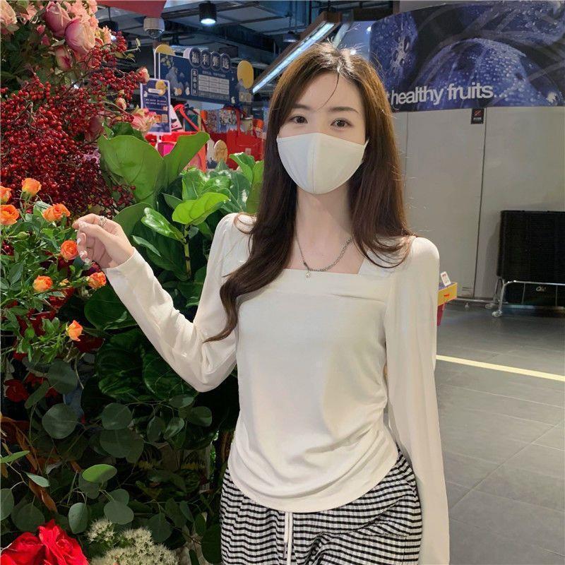 Baju Atasan Wanita Kaos Kerah Persegi Fashion Korean Style Wanita Lengan Panjang - BJ1690 5