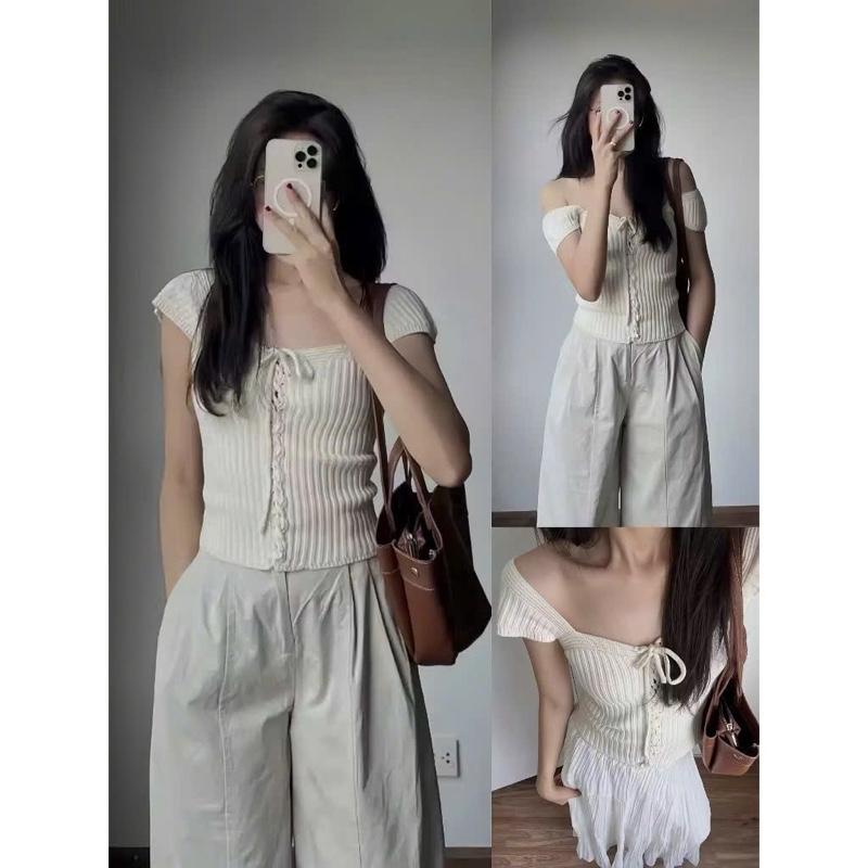 Áo Len 2 Dây Bản To Mặc Được 2 Kiểu Dáng Ôm,Dây Đan Dọc Vintegen Nhẹ Nhàng Hàng QC