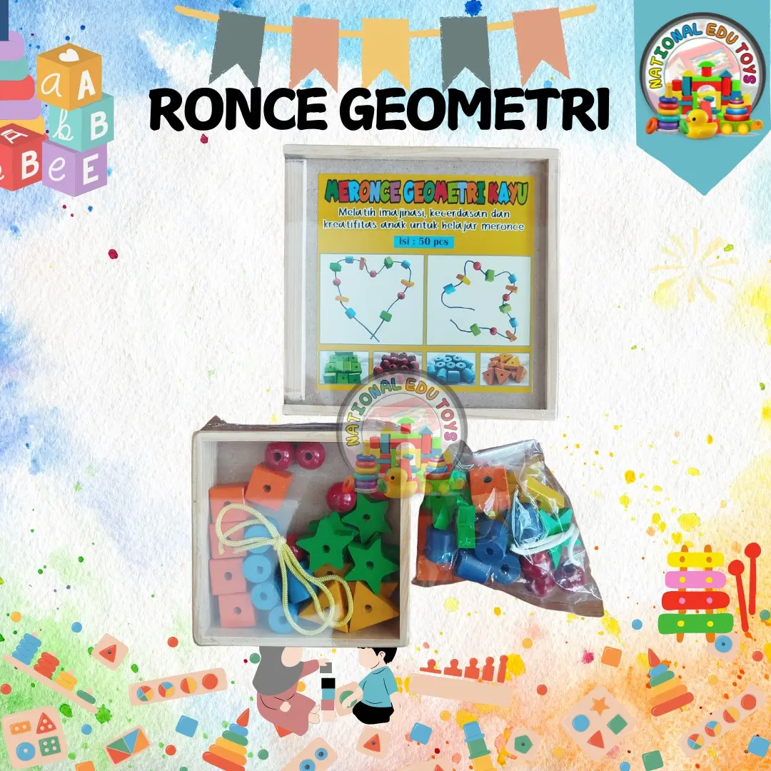 [COD] Mainan Edukasi - Meronce Geometri Kayu / balok edukatif alat main dan belajar mainan kayu sortir bentuk anak game toys pembelajaran Montessori