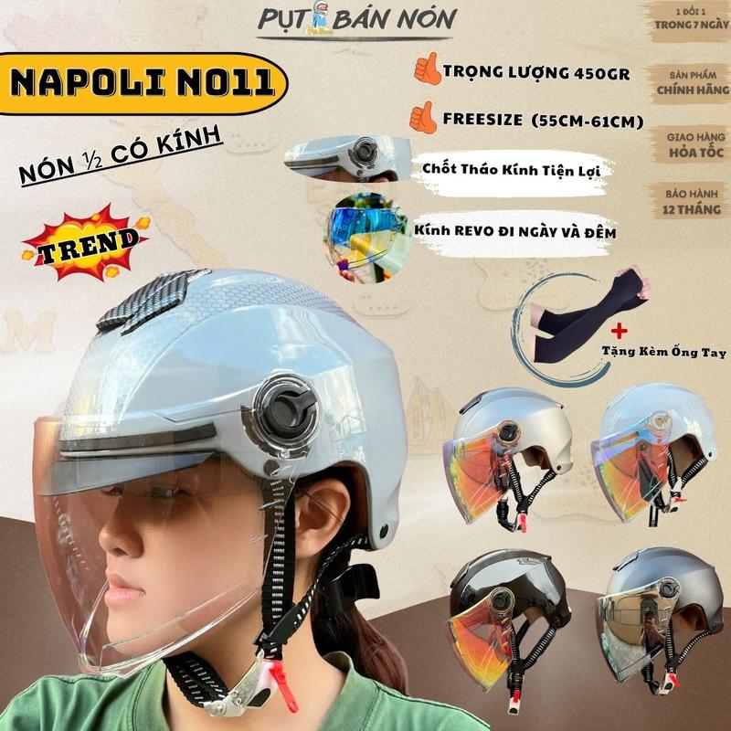 Mũ Nón Bảo Hiểm Nửa Đầu 1/2 NAPOLI N011 Có Kính Dài REVO Chống Tia UV Bụi Bẩn Dành Cho Cả Nam Và Nữ Tháo Lắp Tiện Lợi Helmet [CHÍNH HÃNG]