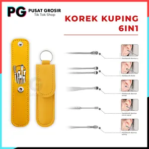 Pembersih Telinga stainless 6 in 1 set korek kuping pack pouch ear cleaner