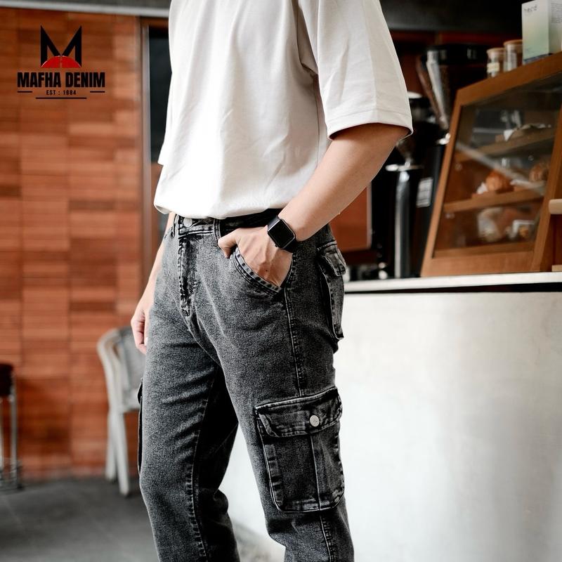 Celana cargo jeans pria street slim fit 7