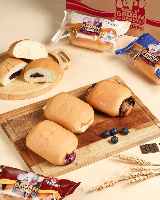 [COD} PROMO 1 DUS ISI 16 HANYA 30K Roti Gajah Gemoy Lembut & Padat rotinya cocok untuk sarapan & cemilan sore rasa Cokelat , Susu , Blueberry mengenyangkan penunda lapar / snack / food 1