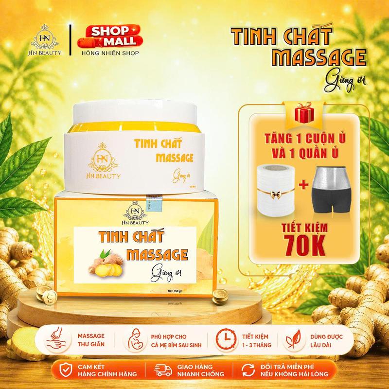 [MẪU NÂNG CẤP HỘP LỚN - TẶNG 1 CUỘN + 1 QUẦN Ủ ] Combo 4 Món Kem Tinh Chất Massage Gừng Ơi - Chiết Xuất Gừng, Nghệ, Cam Thảo HN BEAUTY - Hồng Nhiên shop