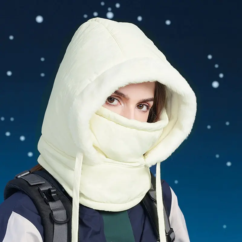Plush Warm Hat Thickned Beanies Cap Outdoor Windproof Scarf One-Piece Hat Hood Cover Face Mask Neck Warmer Scarf Helmet Hood  for Cycling Running