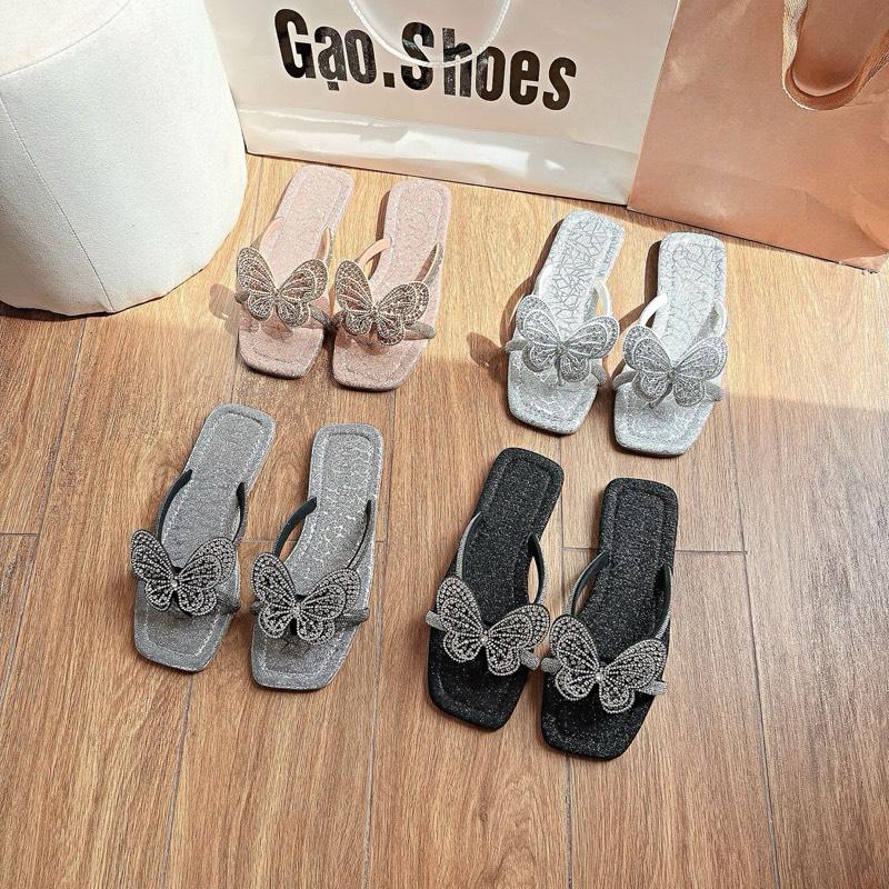 Gạo.Shoes (Có BIGSIZE) Dép Tông Nữ, Quai Đá Bướm Xịn, Đế Chống Trơn Cao Cấp