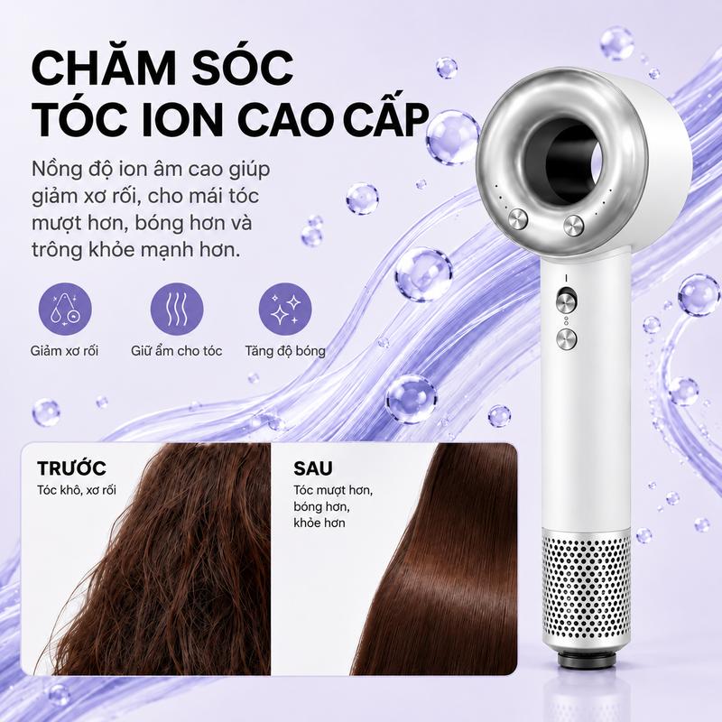 Máy sấy tóc tốc độ cao EiSIN THD21 200 Triệu Ion Âm Công Suất 1600W Nhanh Khô Nhỏ Gọn