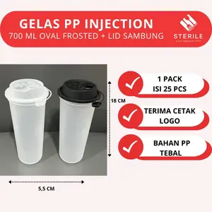 GELAS THINWALL OVAL FROSTED 700 ML 24 OZ + TUTUP ISI 25 PCS / GELAS PP INJECT