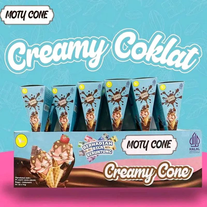 Paket 2 Box Cone Creamy Cokelat dan Stroberry isi 22 Pcs - Wafer Cream Crispy Full Chocolate dan Stoberi - Cemilan Food Snack Manis Camilan Coklat 3