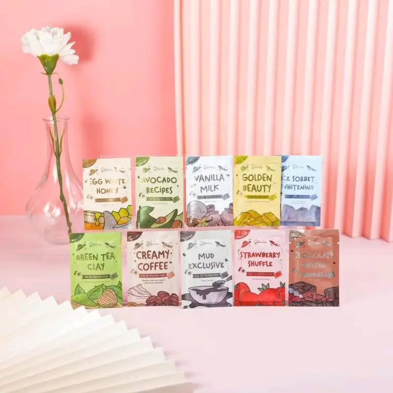 Paket Hemat 10 pcs Lea Gloria Masker  10gr Free Pouch+Kuas Masker Wajah