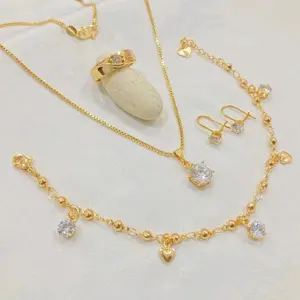 SET PERHIASAN WANITA LENGKAP MATA SATU GOLD ROMBE Emas Kulit kalung 1