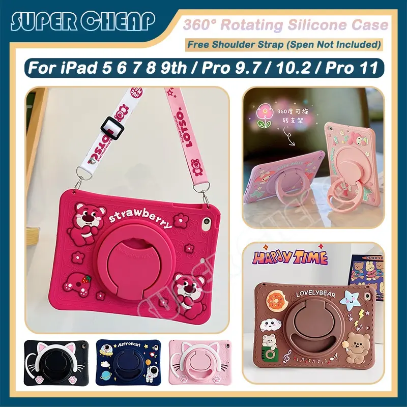 For iPad 7 8 9th 10.2 10th Gen 10.9 iPad 5 6 Air1 Air2 Pro 9.7 Air4 Air5 Pro 11 2020 2021 2022 360° Rotation Silicone Shcokproof Case