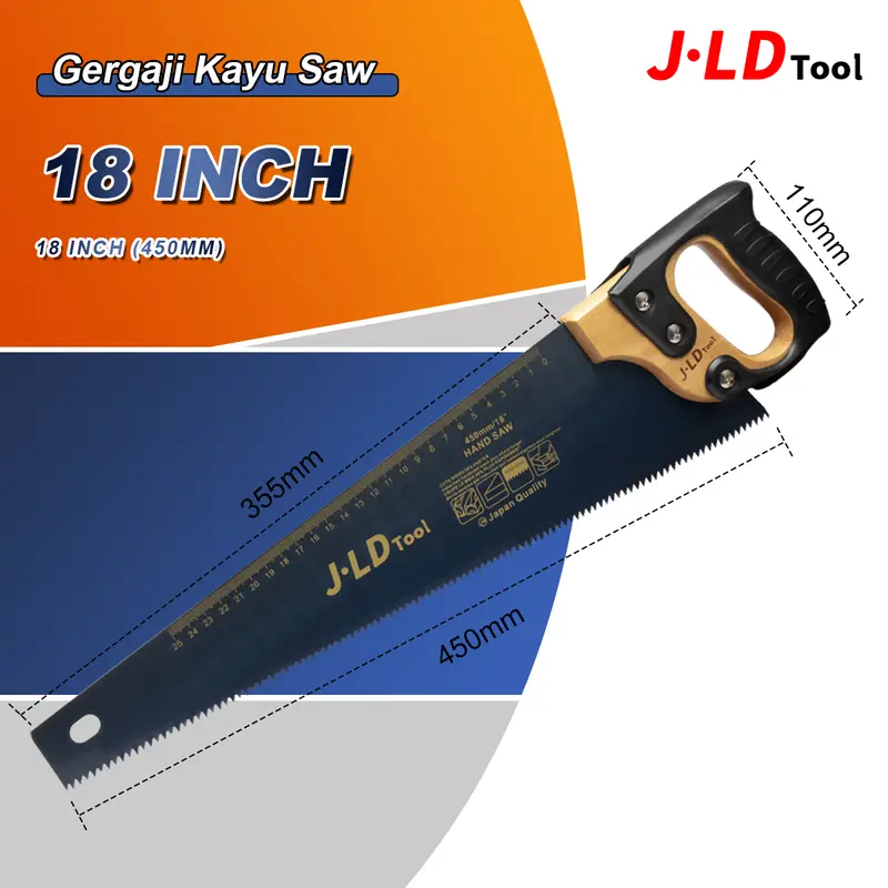 JLD Gergaji Kayu Saw Potong Kayu Hand Saw 18inch (450mm) untuk Kayu, Plastik, dan Laminasi pemotong  triplek