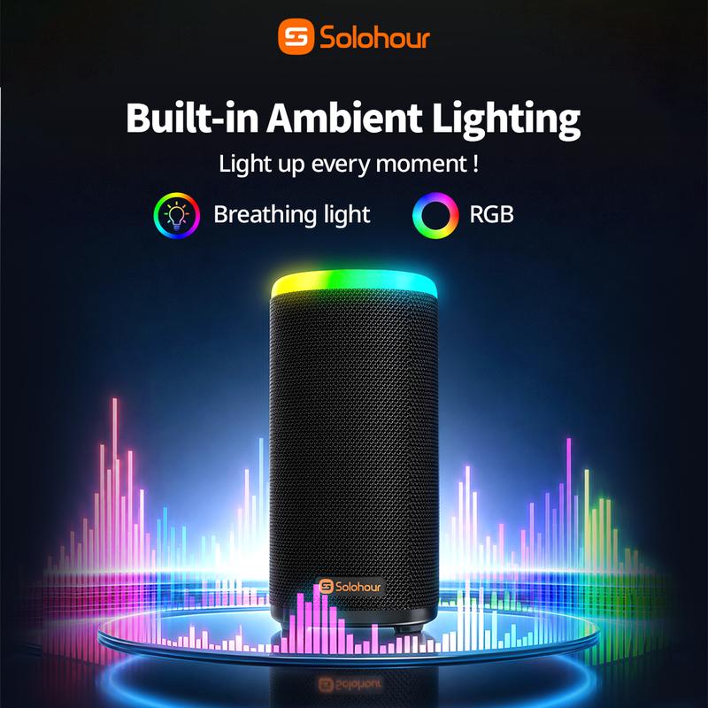 Solohour S3 Loa Bluetooth – Bass mạnh mẽ 66mm, đèn RGB, TWS Stereo, chống nước IPX5, thời lượng pin 19 giờ, bảo hành 12 tháng, hỗ trợ thanh toán khi nhận hàng (COD).