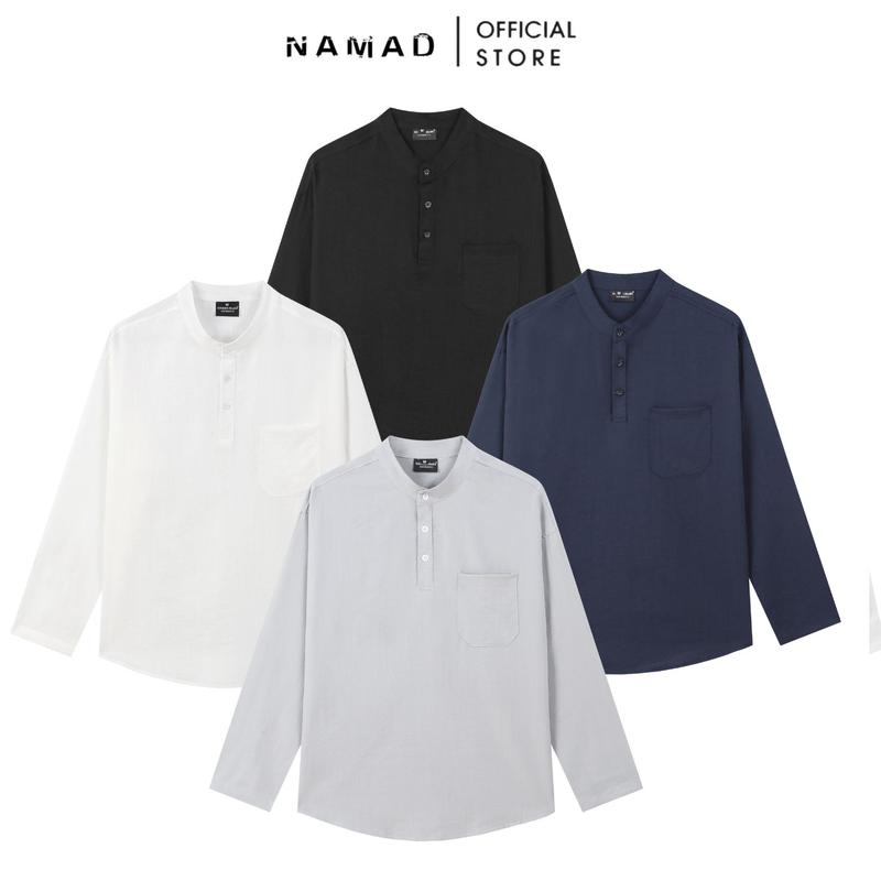 Áo Sơ Mi Dài Tay Đũi Xước Nhật NAMAD Form Hơi Rộng Cổ Tàu Mát Mẻ, Thấm Hút Mồ Hôi 011