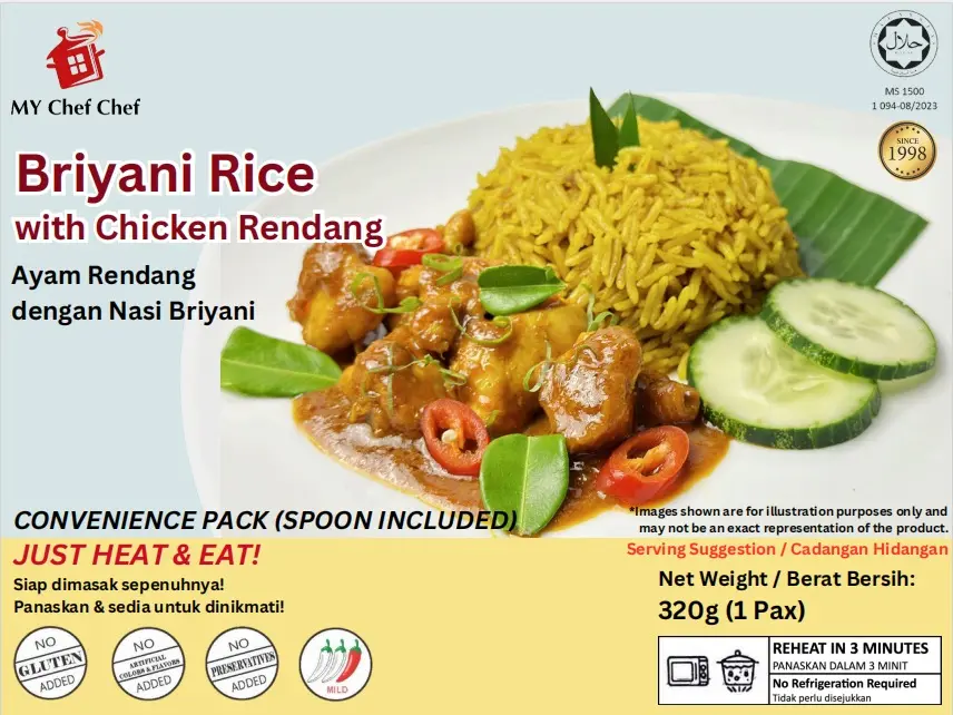 Instant Briyani Rice with Chicken Rendang
