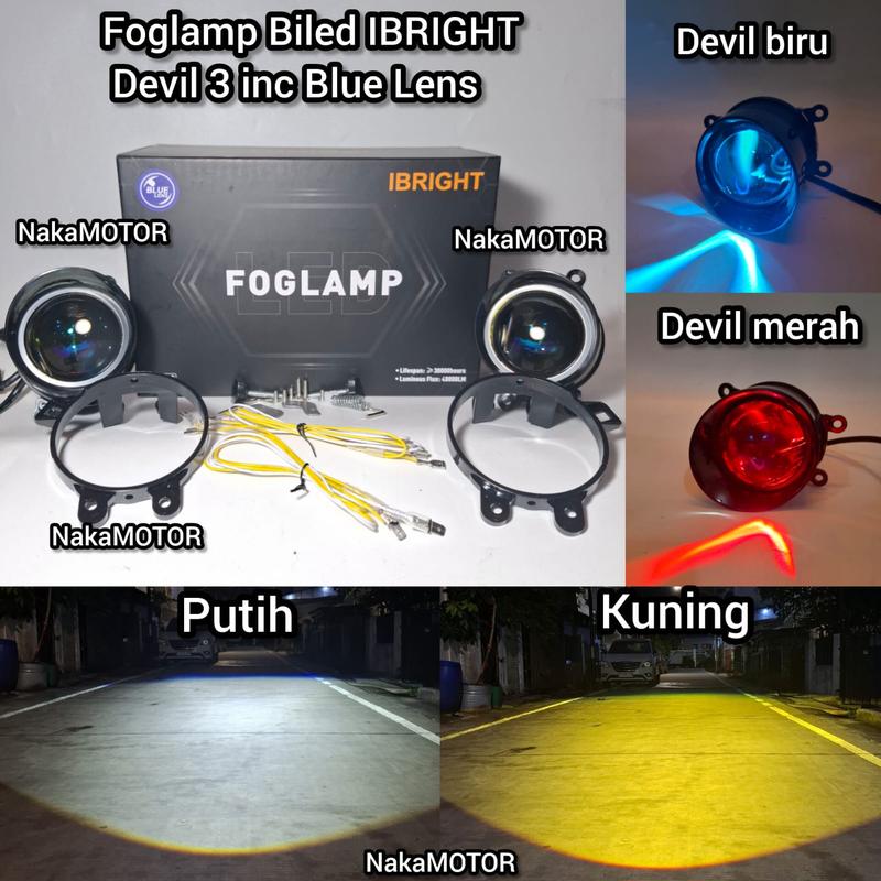 IBRIGHT SEPASANG Lampu Foglamp Biled 3 Inc C990 Devil Eye New Upgrade For Toyota Dan Honda Bonus Brecket Universal 3