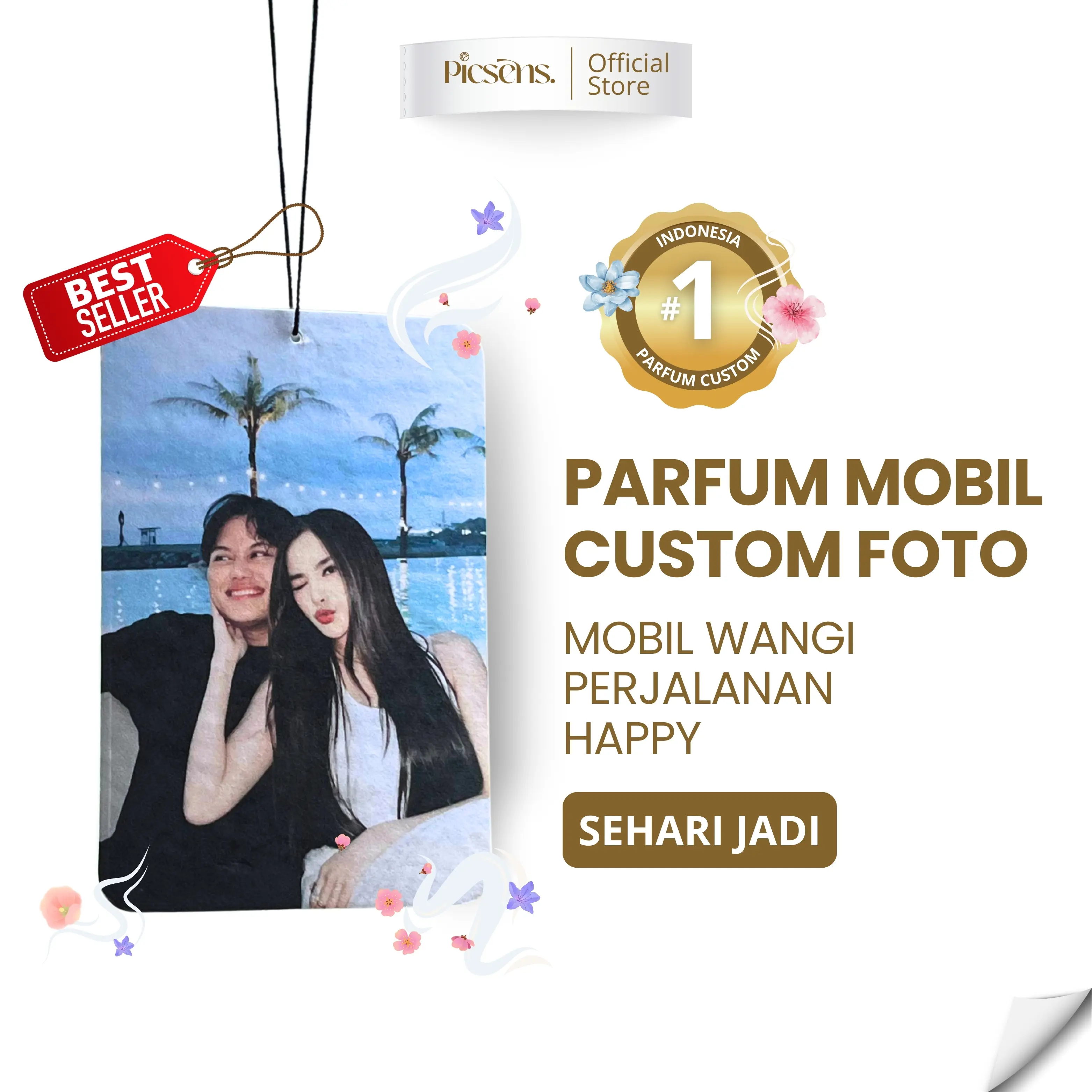 PICSENS Parfum Mobil Custom Foto Gantung Car Freshener Pengharum Mobil Anti Mual Ruangan Mewah Aroma Premium Tahan Lama Desain Elegan untuk Semua Jenis Interior Mobil