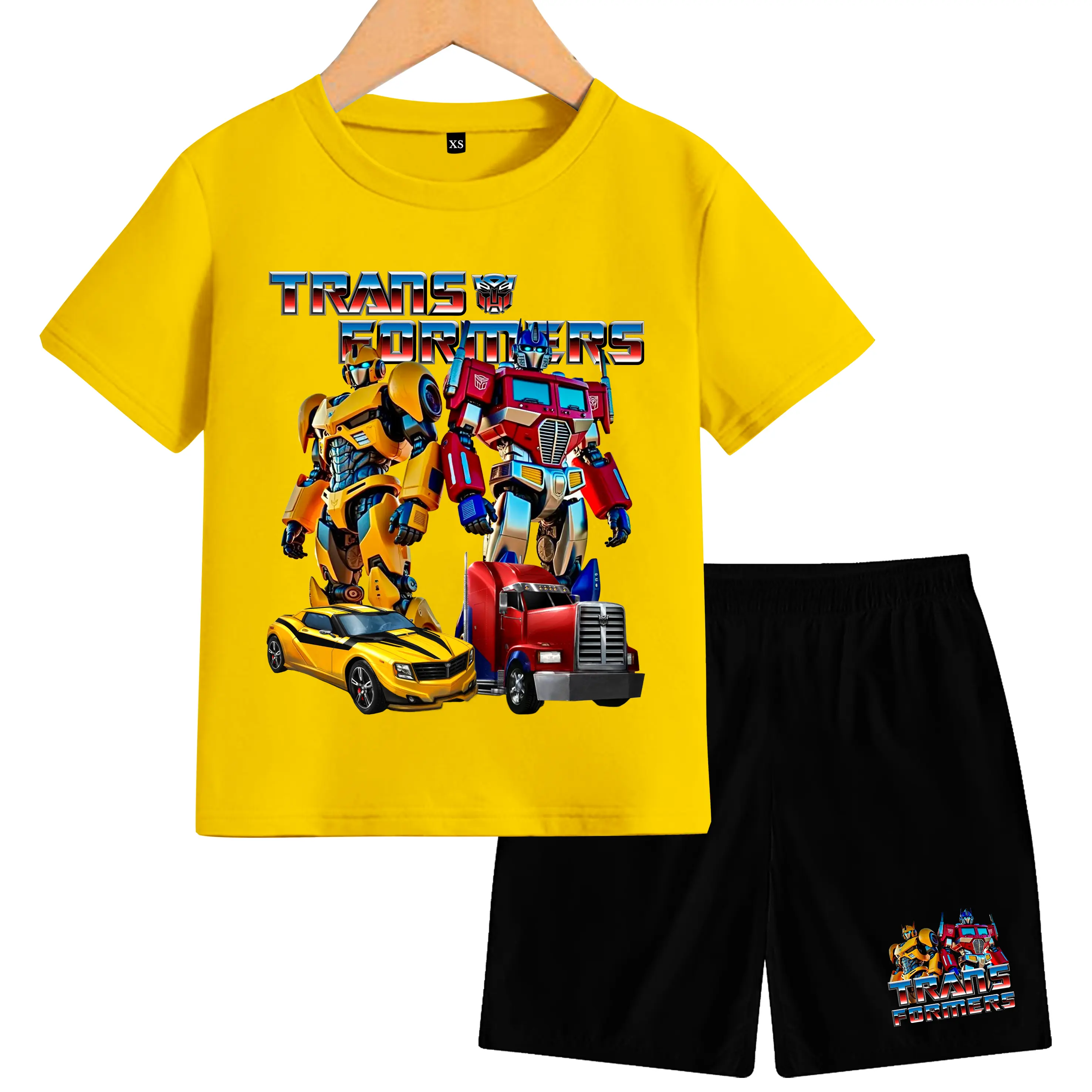 Setelan  Anak-Anak motif 2 transformers  lengan pendek bahan katun Fashion laki-laki