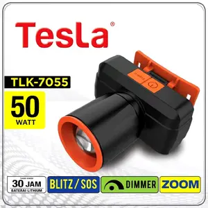 Tesla TLK - 7055 Senter Kepala 50 watt - Zoom In / Zoom Out Cahaya Putih Tahan Hingga 30 Jam