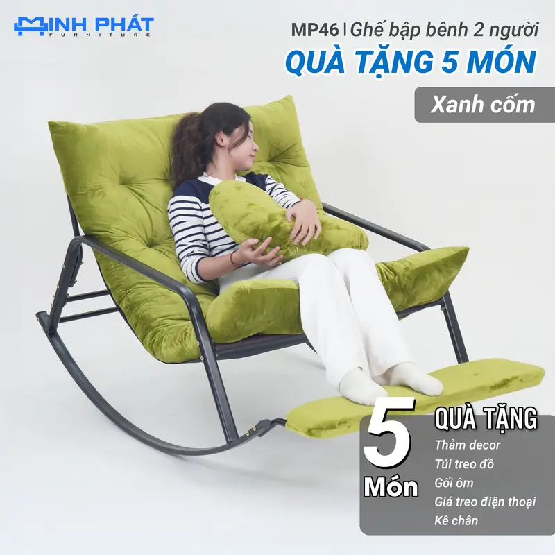 Ghế thư giãn bập bênh 2 người Minh Phát khung thép 2.0 mm đệm nặng 4kg, ghế bập bênh cho mẹ bỉm, ghế ban công, ghế ru con ngủ, ghế ban công, ghế sofa, ghế tựa cho mẹ bỉm, ghế ru con ngủ ghế  bập | BigBuy360 - bigbuy360.vn
