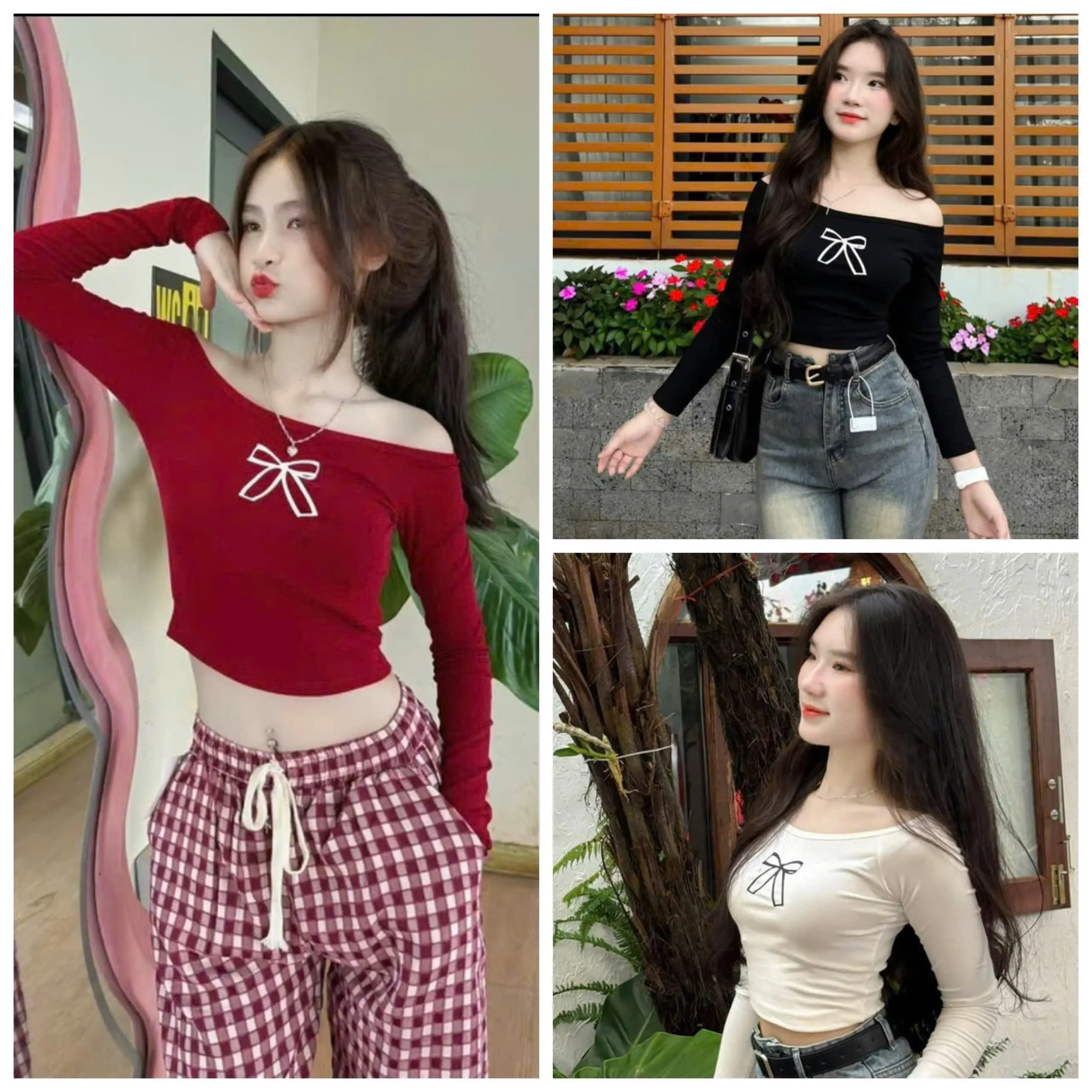 Áo Thun Tiểu Thư Croptop Nơ – Thiết Kế Dễ Thương, Chất Co Giãn, Mặc Cực Xinh