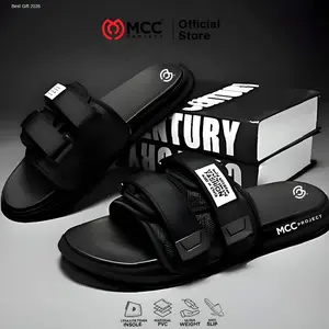 MCC Project Sandal Slop Pria Fashion Oval Slip On Dewasa - Black White | Kekinian