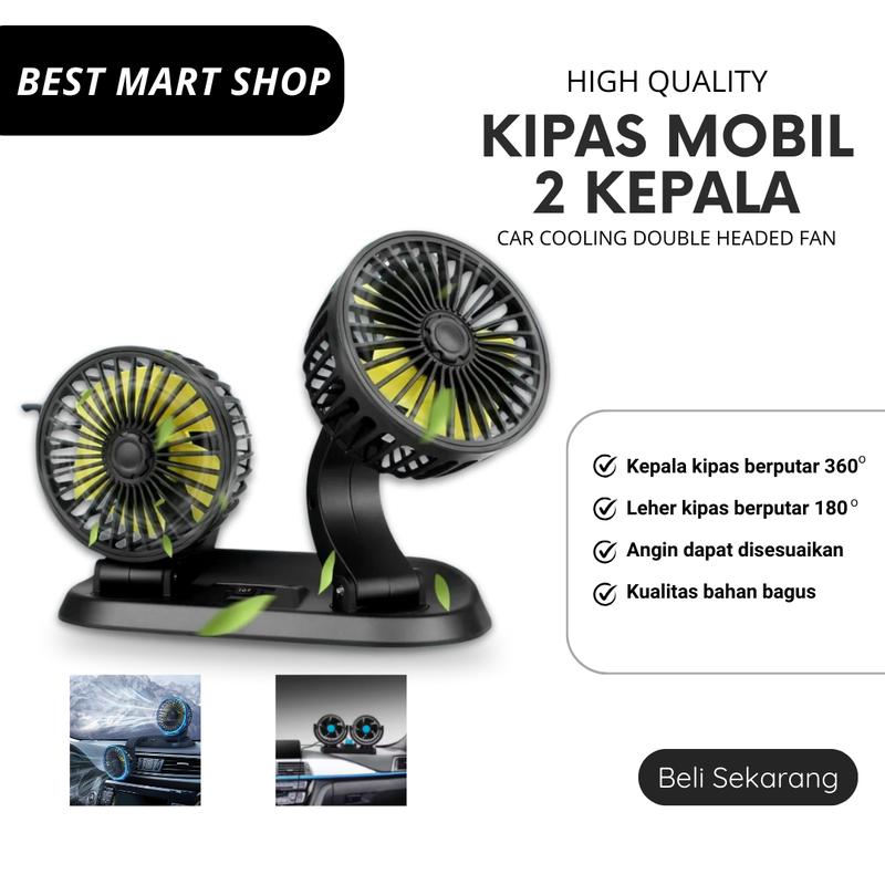 Kipas Mobil Double Fan Berputar 360 Derajat Kipas Angin Mobi - Shop ...