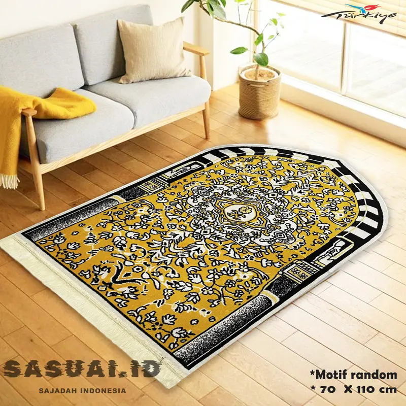 Sajadah qubah beludru ukuran dewasa tebal halus motif muslim turki Nyaman Bulu Hitam Lembut 4