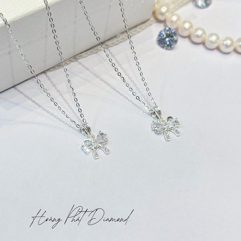 [ Hoàng Phát ] Trang Sức Dây Chuyền Bạc Ý 925 Dây Chữ Cong 4T5 (45cm) Phối Mặt Cái Nơ Thắt Chéo Hột Đá Thời Trang Cho Nữ (P043) KHÔNG XI KIM