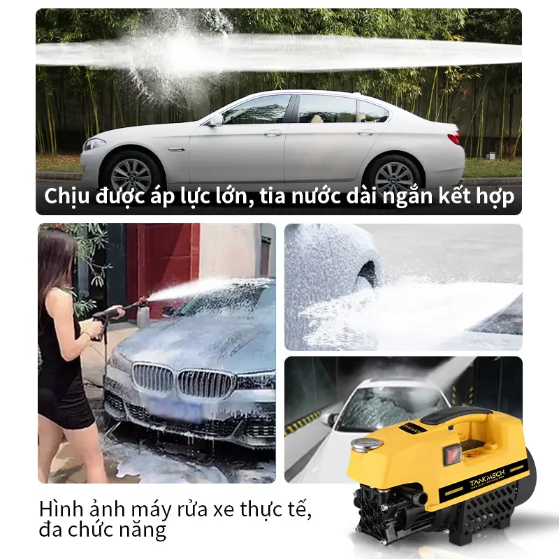 TankMech QXJ-08 Portable Car Washer, With High Pressure Car Wash Gun, 15m Extension Hose, Water Suction Hose, Snow Maker 2