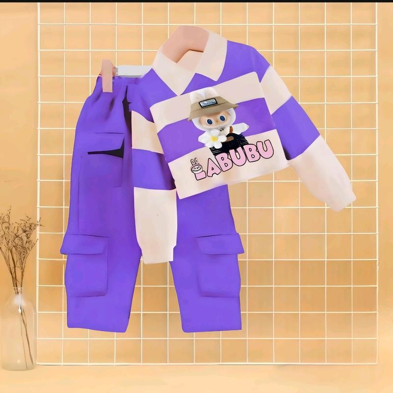 Baju labubu anak lengan panjang set celana joger model kerah usia 3-12 tahun Setelan Fashion 3