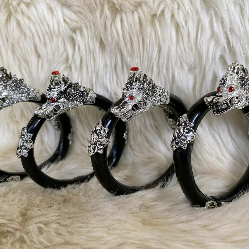 gelang akar Bahar tunggal/taliarus asli hitam ornamen naga bahan Titanium di lapis perak 7