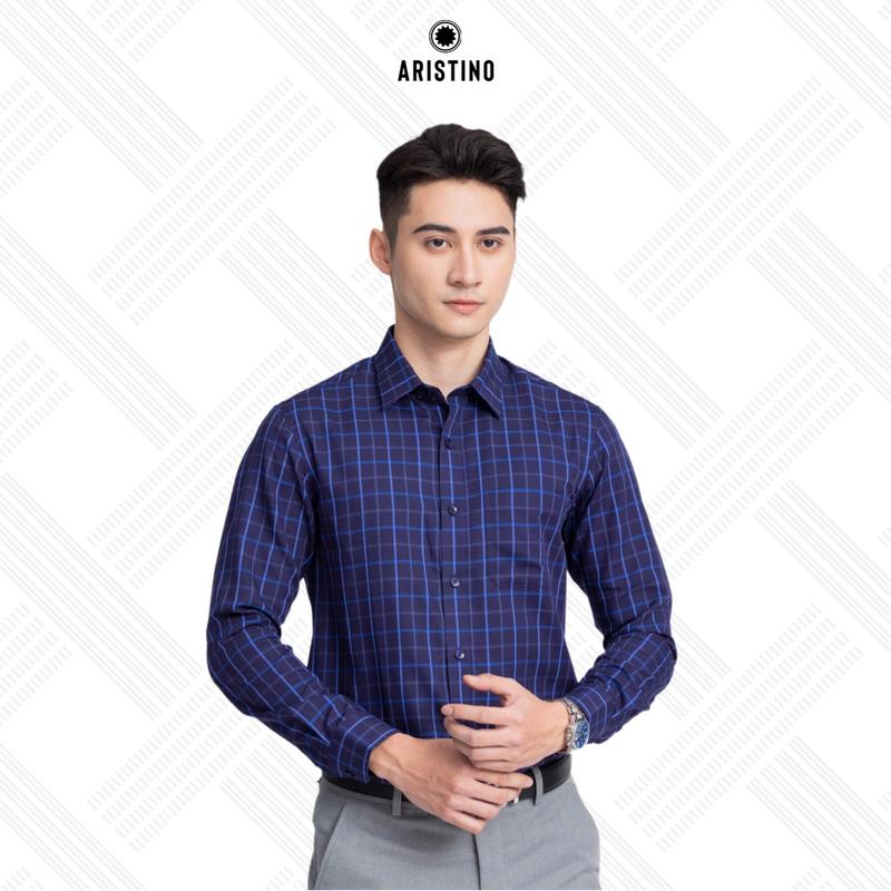 ARISTINO Áo sơ mi nam dài tay nam màu Xanh tím than phom dáng regular fit ALS12102