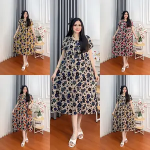 Homedress Daster Fuji Jumbo Kerut Rayon Adem Wanita Kekinian Bumil Busui Motif Tidur