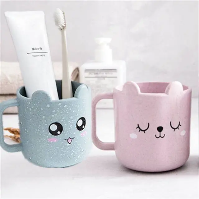 Gelas Jerami Mug/Tempat Sikat Gigi/ Cangkir Gelas Motif Karakter Bahan Jerami/ Gelas Minum Anak Lucu