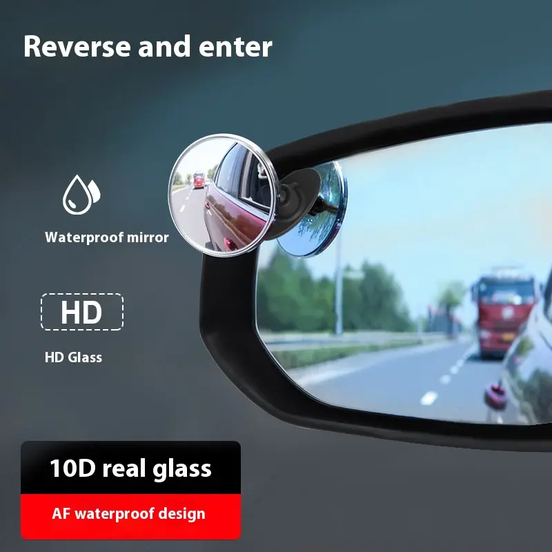 1Pair Wide Angle Mirror Blind Area Rear View Mirror Auxiliary Mirror Small Round Mirror 360° Rotation Adjustable Blind Spot Mirror