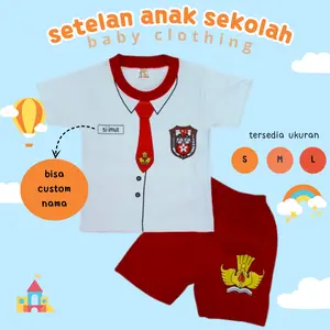 Setelan anak cewek cowok karakter sekolah SD/SMP 6 bulan -4 tahun/costum sablon nama anak sekolah Sd/SMP
