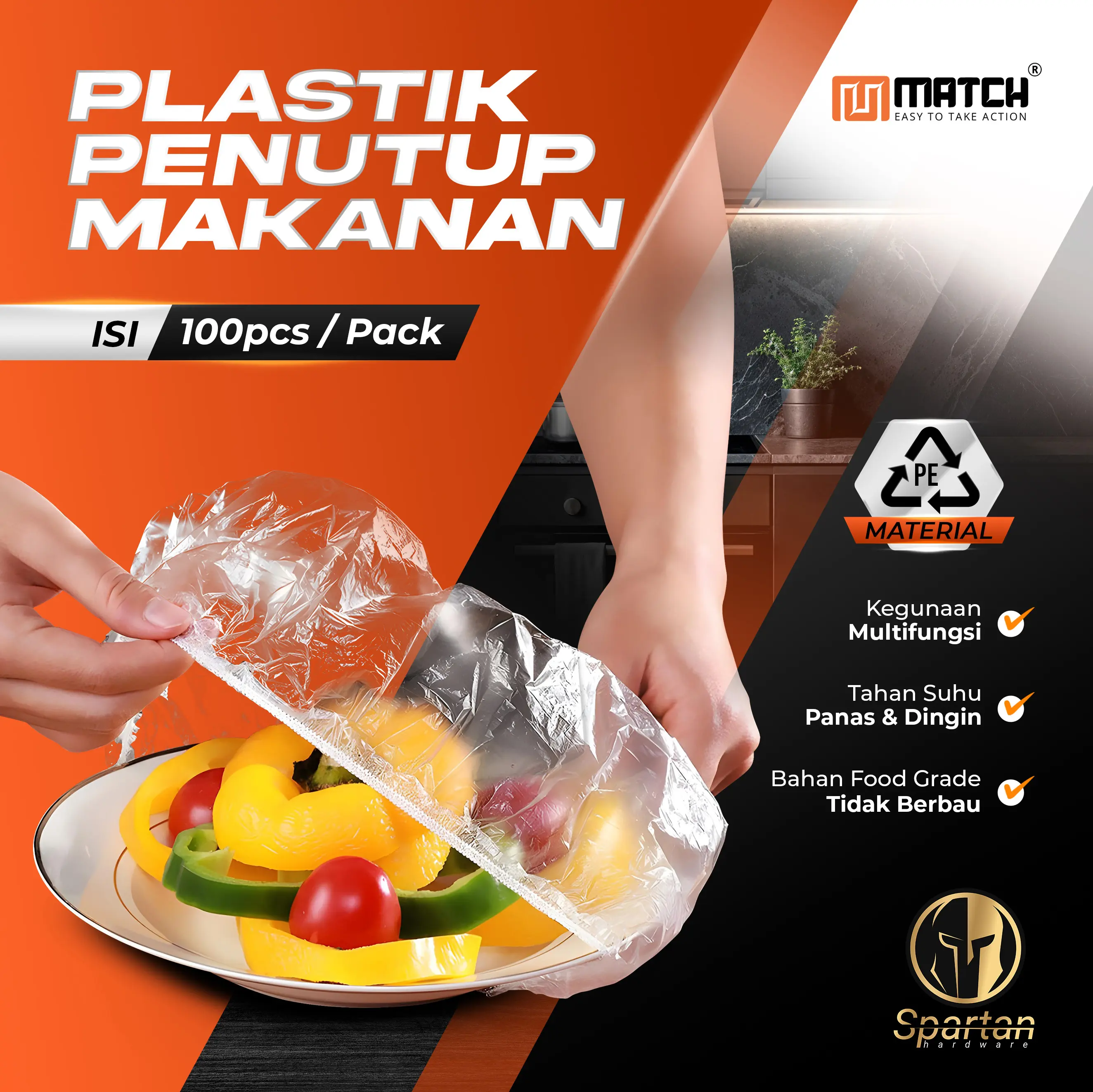 Plastik Penutup Makanan 100pcs MATCH | Tutup Mangkuk Piring Anti Debu Karet Elastis Food Grade