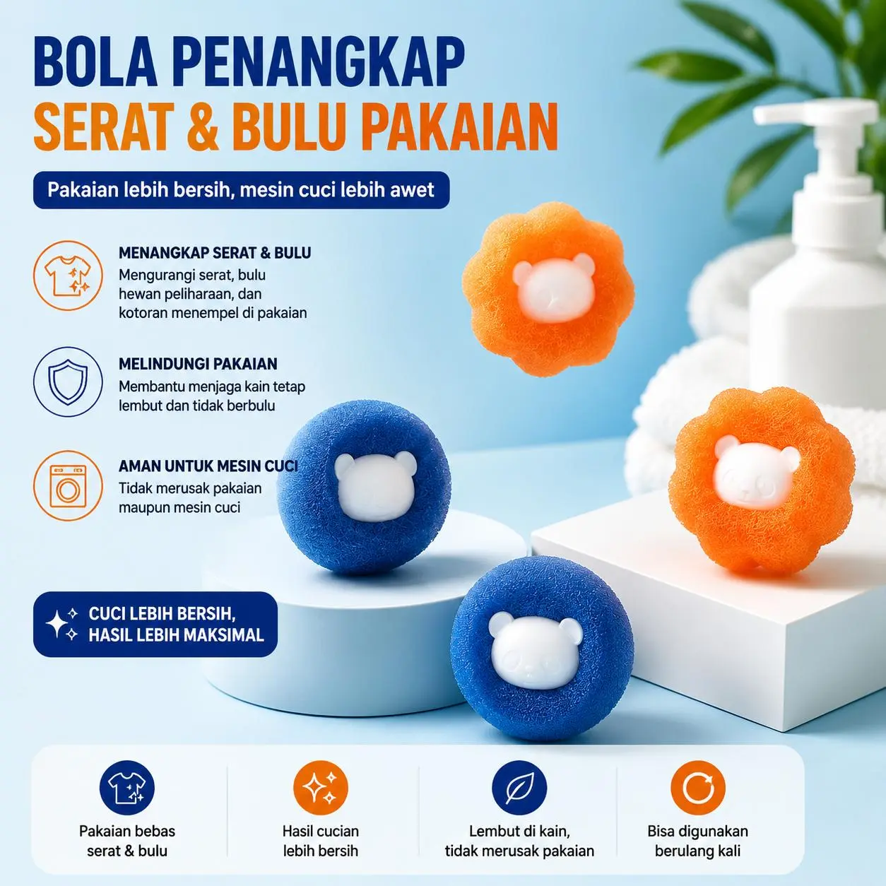 Spons Bentuk Bola Busa Spons Pembersih Pakaian / Spons Filter Mesin