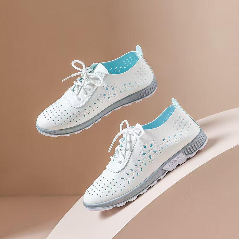 Product Introduction of Fashion Hot Shoes for Women 2025 New Real Soft Leather Versatile Lace-up Ins Mother White Shoes Tendon Bottom Shallow Mouth Nurse Thin Shoes 1
