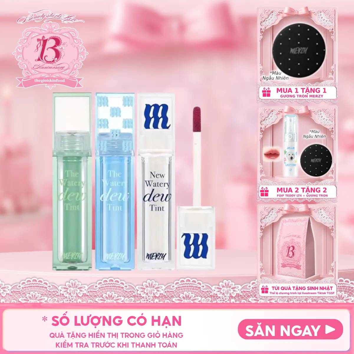 [NEW DEW] Son Tint Bóng Trang Điểm Dạng Thạch Merzy New Watery Dew Tint 4g Cosmetic Mỹ Phẩm Nữ Women Son Môi Lip Tint | Thegioiskinfood tgsf