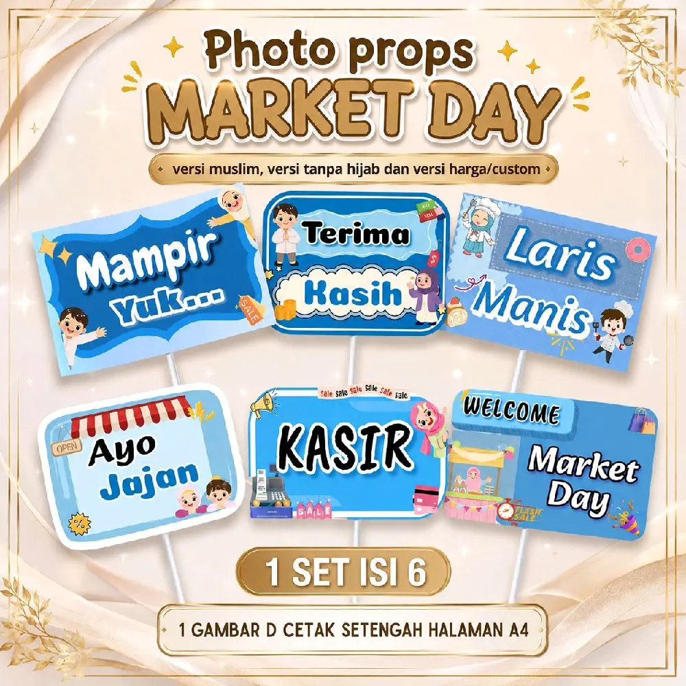 Hiasan Market Day warna Biru Pink/ Photo Props Market Day / Properti market day / Aksesoris Market Day / Acc Market Day isi 6