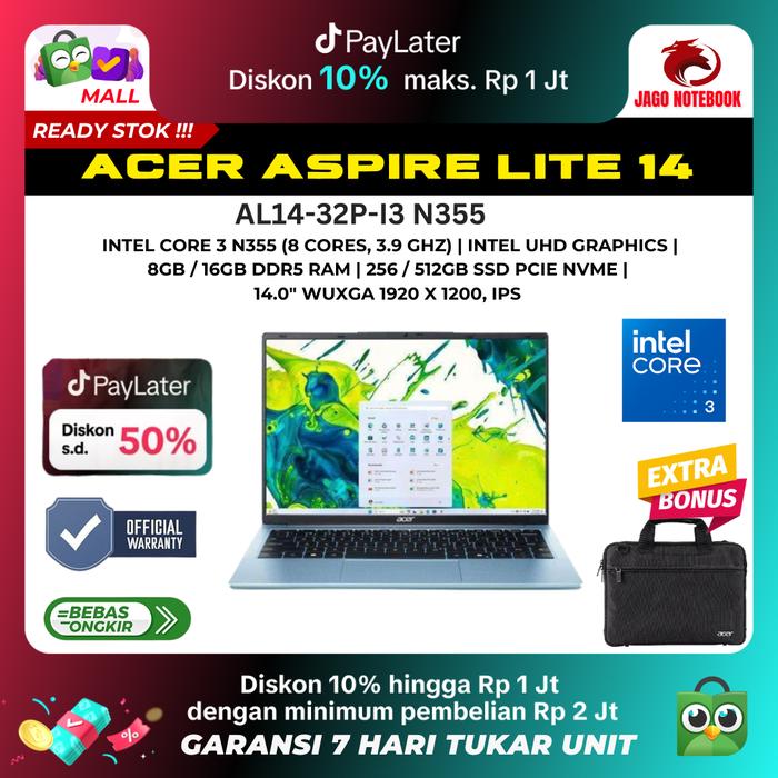 Gambar ACER ASPIRE LITE 14 AL14 I3 N355 16GB 512GB 14.0 WUXGA IPS W11 OHS - NON ANTIGORES, 8GB/256SSD PINK dari JAGO Notebook Kab. Tangerang Tokopedia