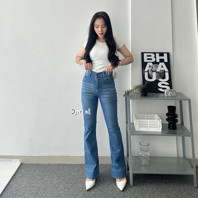 Pami - jennie cutbray jeans lipat highwaist flare petite | jeans stretch | celana jeans wanita