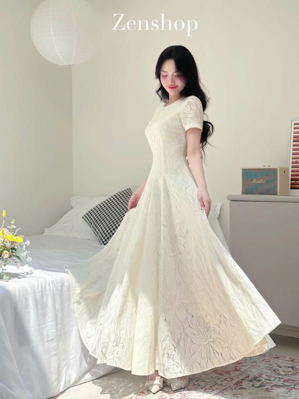 Đầm Ren Trắng Ngà Thanh Lịch Dáng Dài - ADORA DRESS