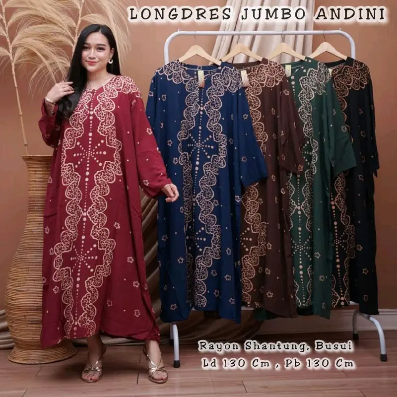 Daster Wanita Lengan Panjang Jumbo LD 130 cm Rayon Dress Kancing Bumil Busui Ibu Menyusui Lembut Nyaman 6
