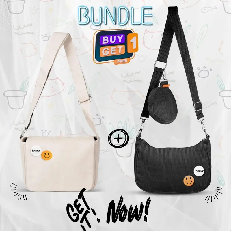 Beli 1 Dapat 2 Tas selempang casual - Paket Canvas Corduroy Pushop Hotshop 1