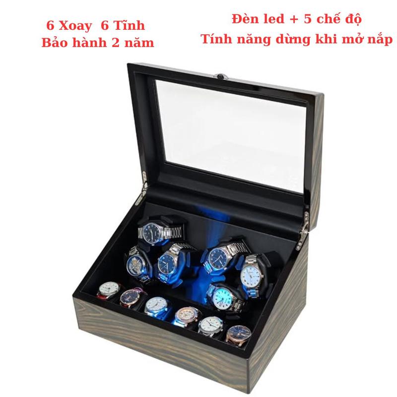 { BẢO HÀNH 2 NĂM } Hộp lên cót đồng hồ cơ 6  xoay 6  trưng bày bằng da  cao cấp có chế độ 